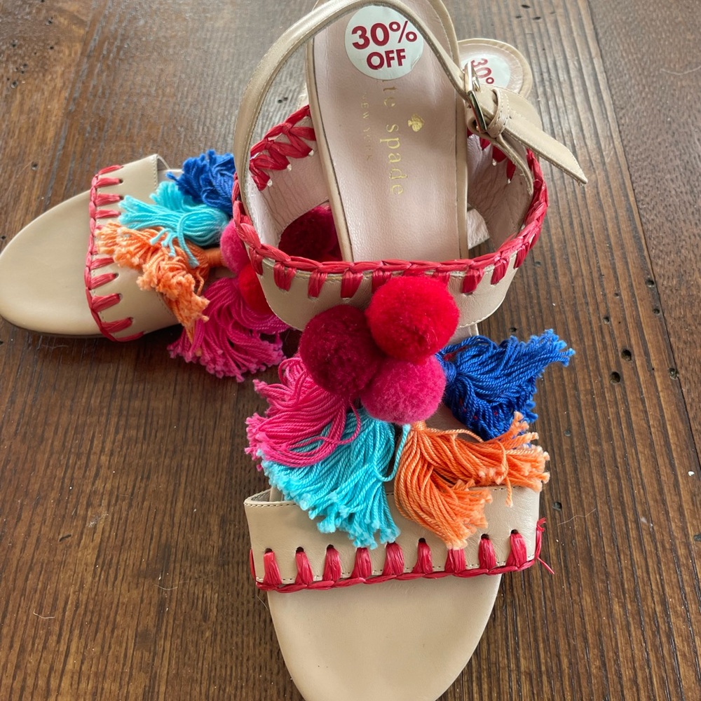 Kate Spade Cream and Red Sandals with Ankle Strap Size 7.5